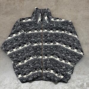 Discovery Bay Fleece Jacket Aztec Pattern Full Zip Grey Black Mens Small